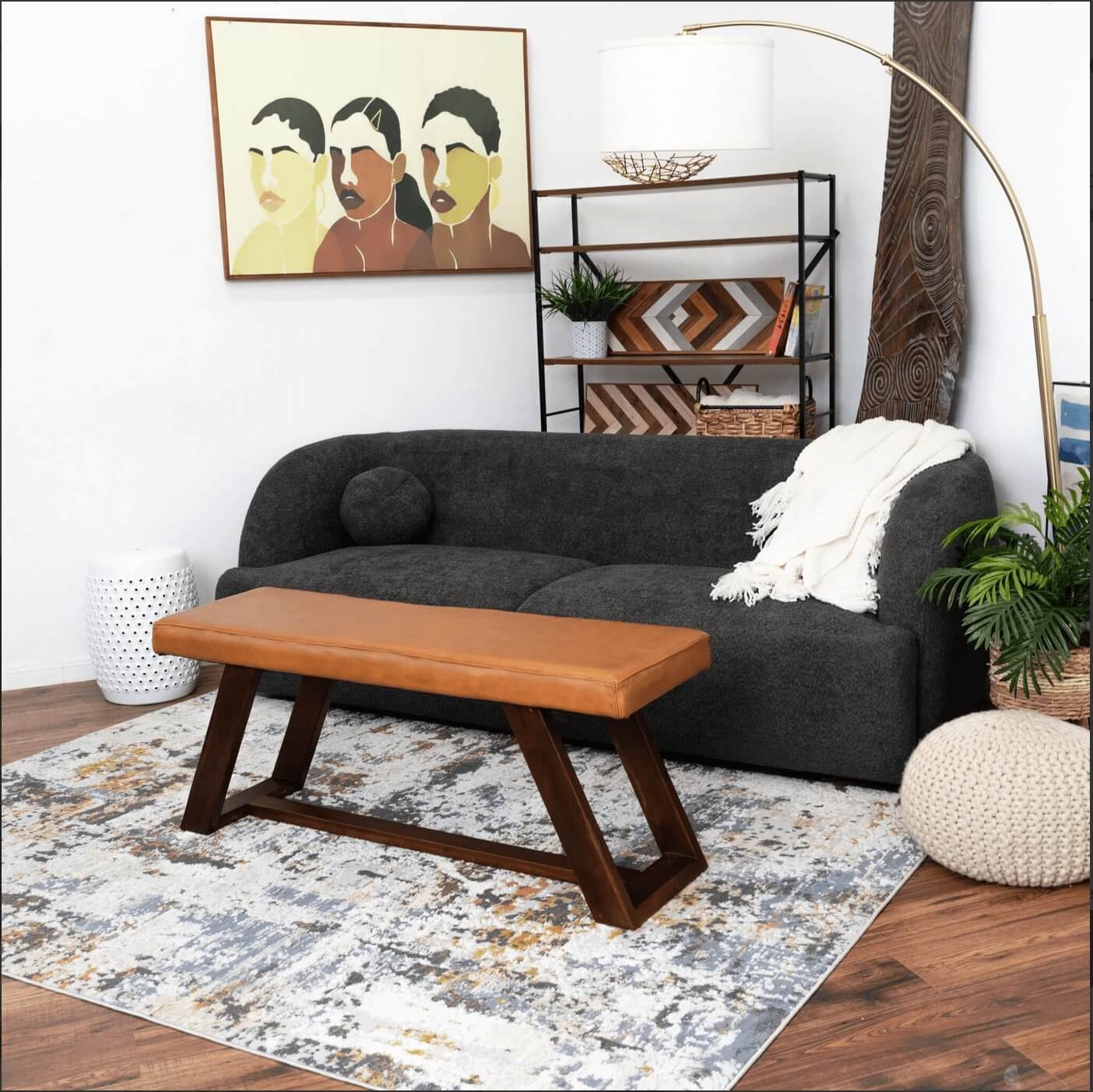 Marley MCM Genuine Leather Wood Bench - Revel Sofa