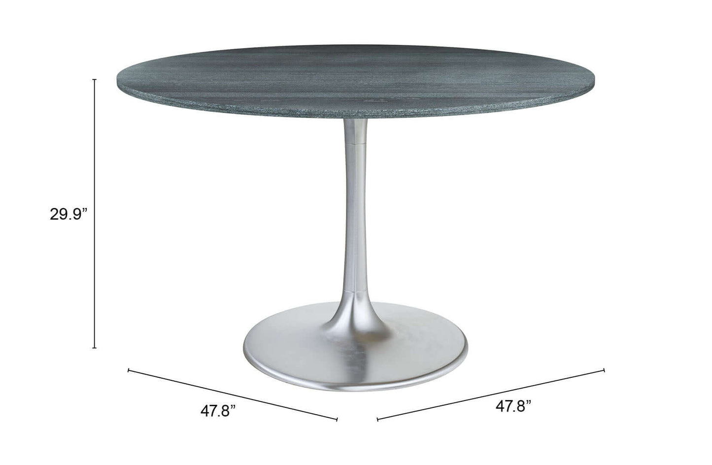 Metropolis Round Dining Table in Gray Top, Silver Base - Revel Sofa