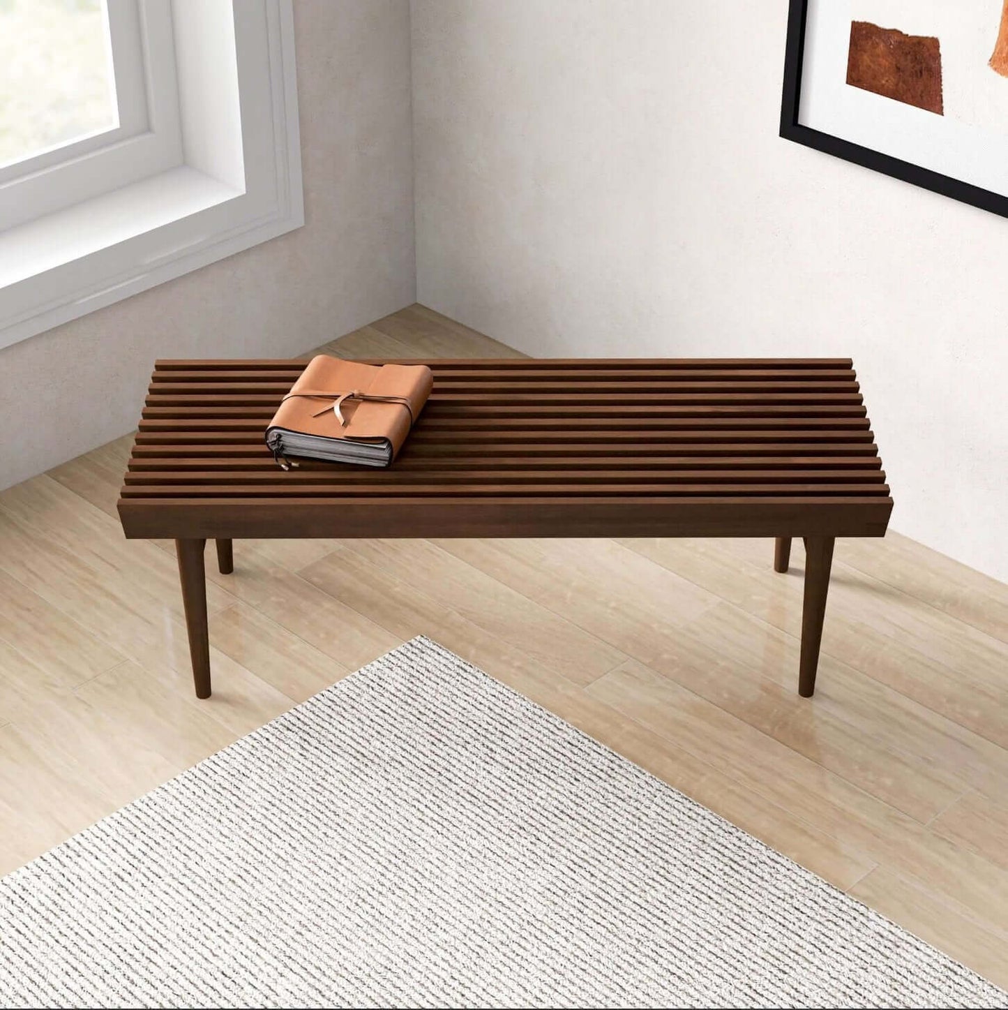Mia MCM Style Slated Solid Wood Bench 47” - Revel Sofa