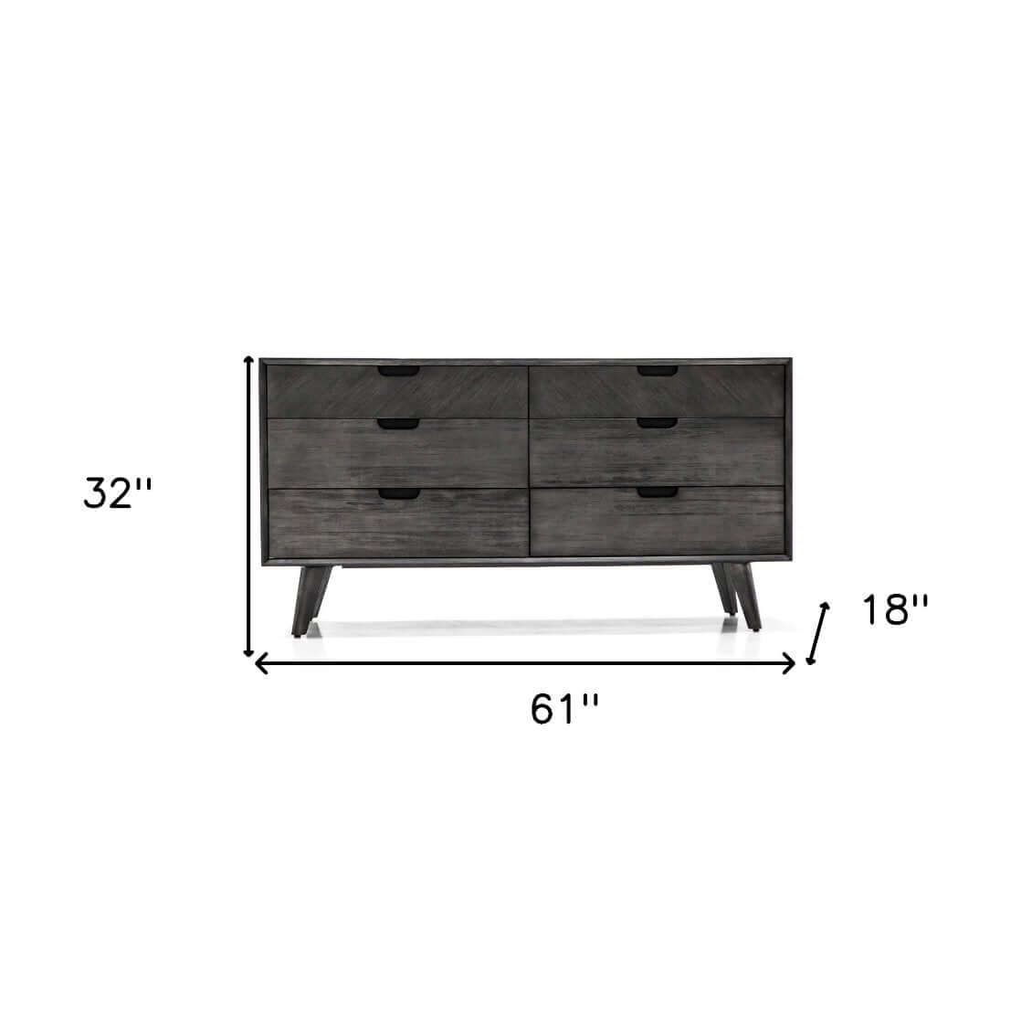 MidCentury Modern Gray Solid Wood Six Drawer Double Dresser 61" - Revel Sofa