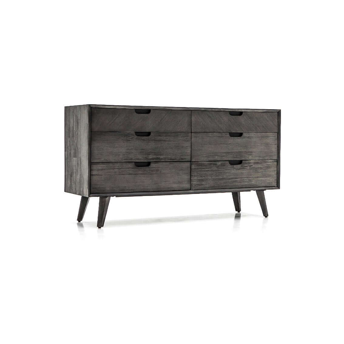 MidCentury Modern Gray Solid Wood Six Drawer Double Dresser 61" - Revel Sofa