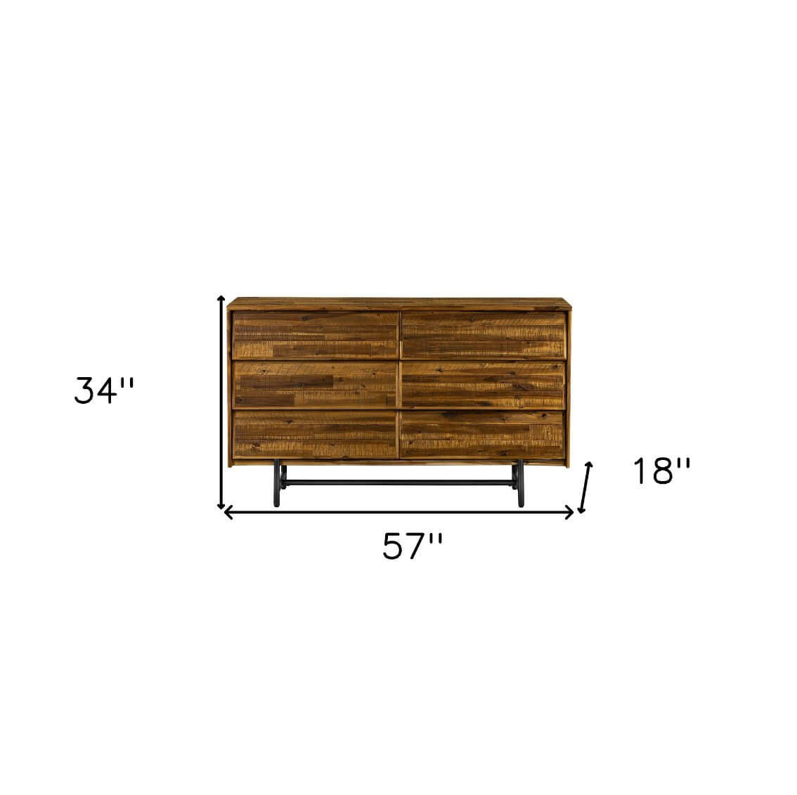 MidCentury Modern Solid Wood Six Drawer Double Dresser Brown And Black 57" - Revel Sofa