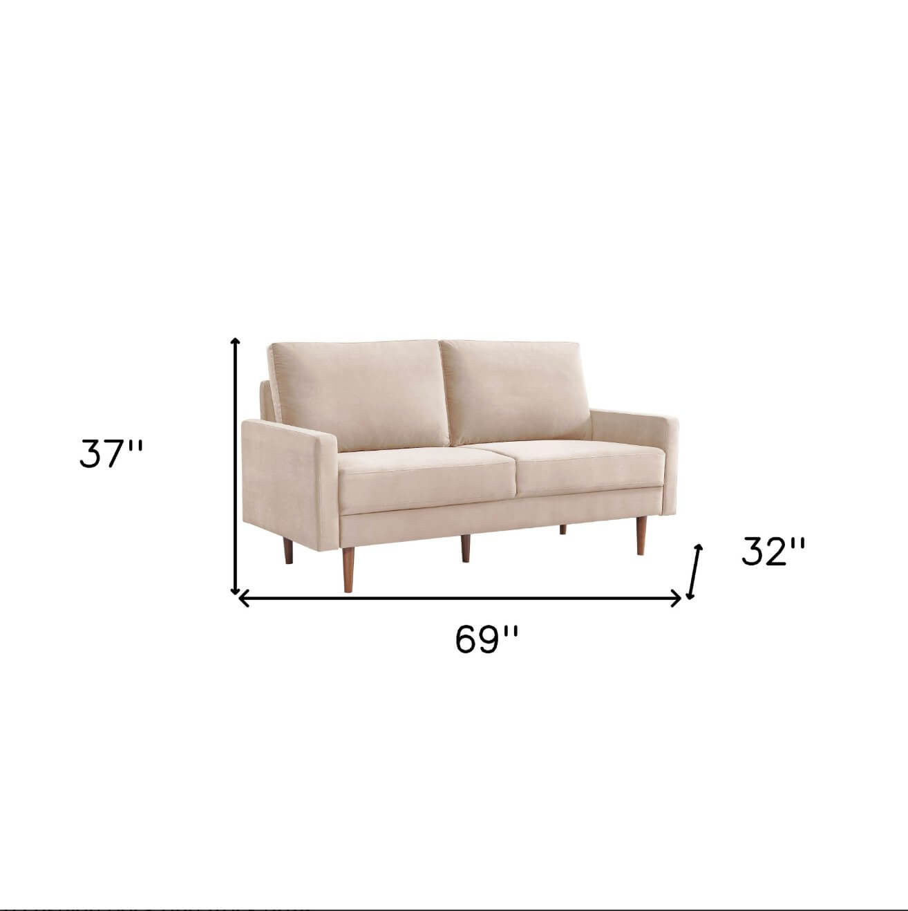 MidCentury Modern Velvet Loveseat Sofa (69") in Beige or Blue - Revel Sofa