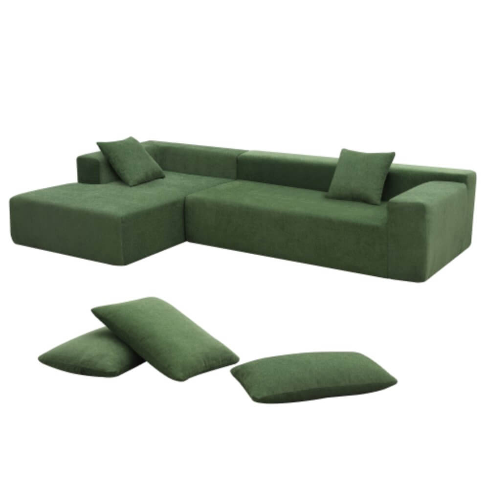 Modern Minimalist Modular Chaise Sectional Sofa Couch, White or Green 109" - Revel Sofa