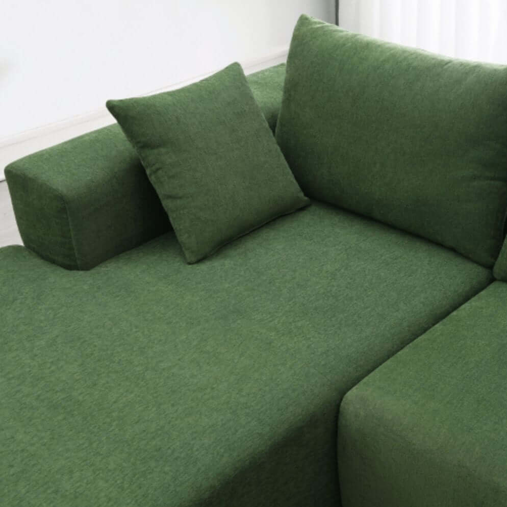 Modern Minimalist Modular Chaise Sectional Sofa Couch, White or Green 109" - Revel Sofa