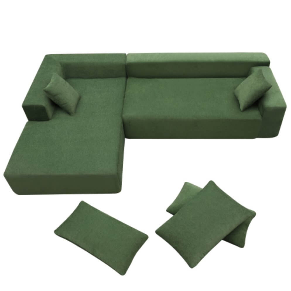 Modern Minimalist Modular Chaise Sectional Sofa Couch, White or Green 109" - Revel Sofa