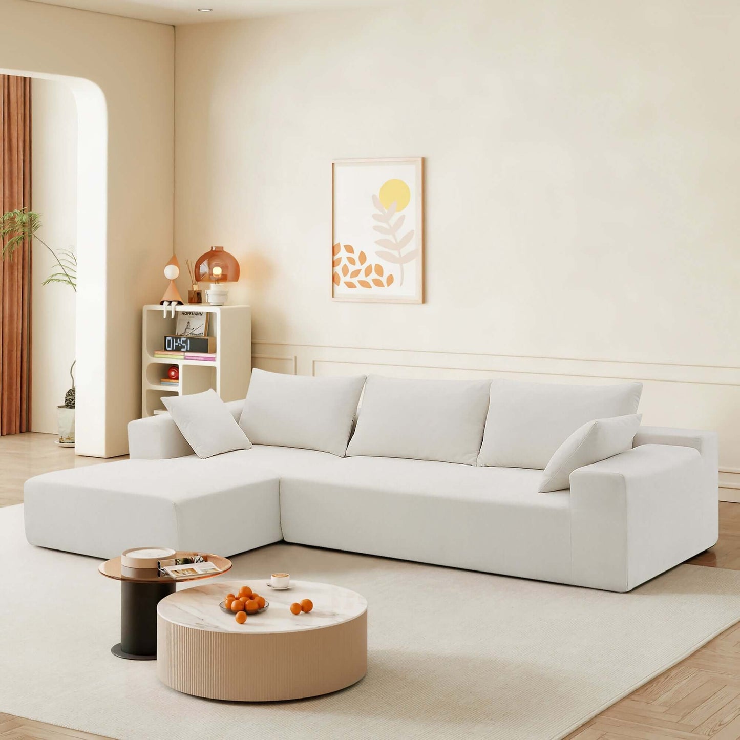Modern Minimalist Modular Chaise Sectional Sofa Couch, White or Green 109" - Revel Sofa