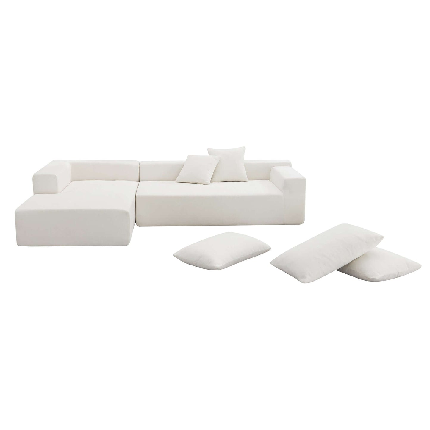 Modern Minimalist Modular Chaise Sectional Sofa Couch, White or Green 109" - Revel Sofa