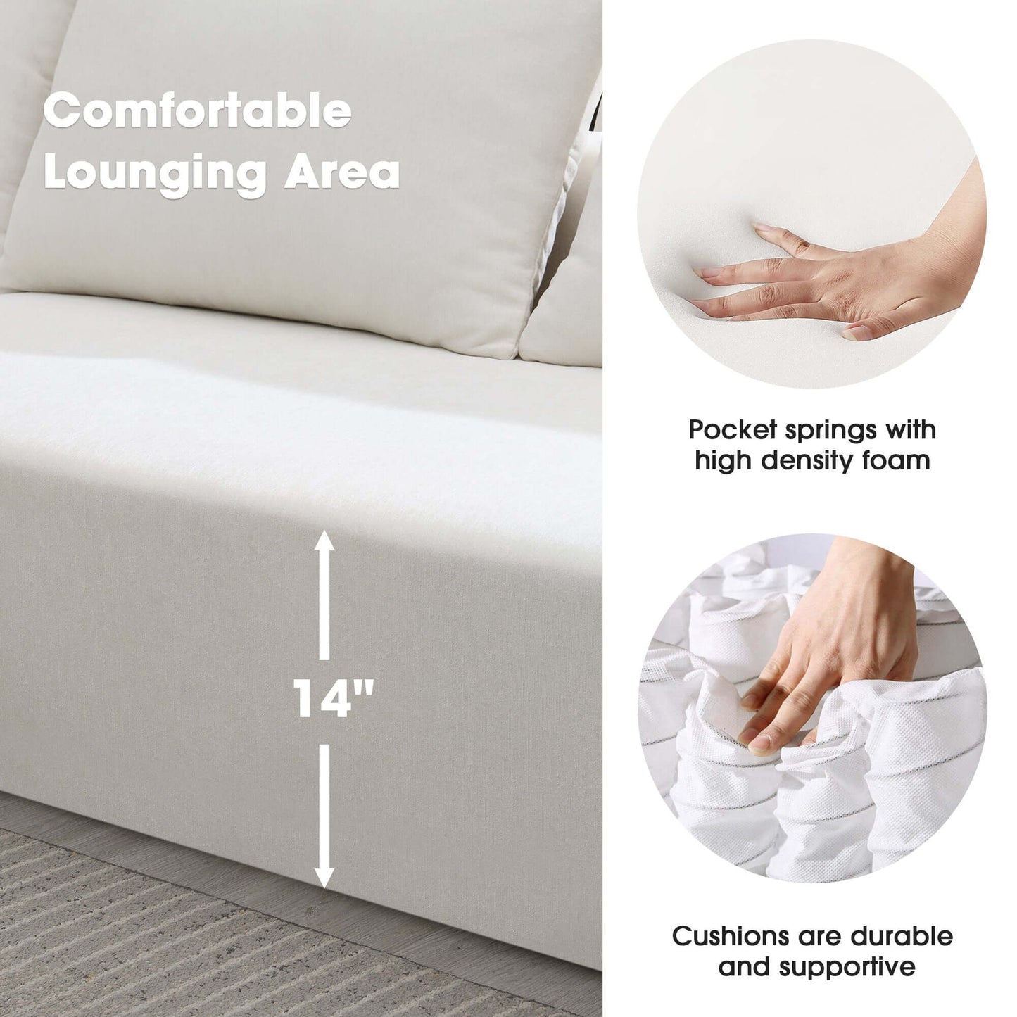 Modern Minimalist Modular Chaise Sectional Sofa Couch, White or Green 109" - Revel Sofa