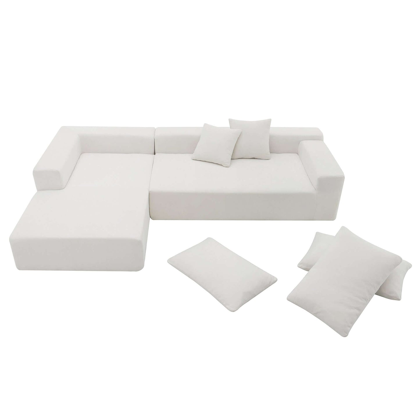 Modern Minimalist Modular Chaise Sectional Sofa Couch, White or Green 109" - Revel Sofa