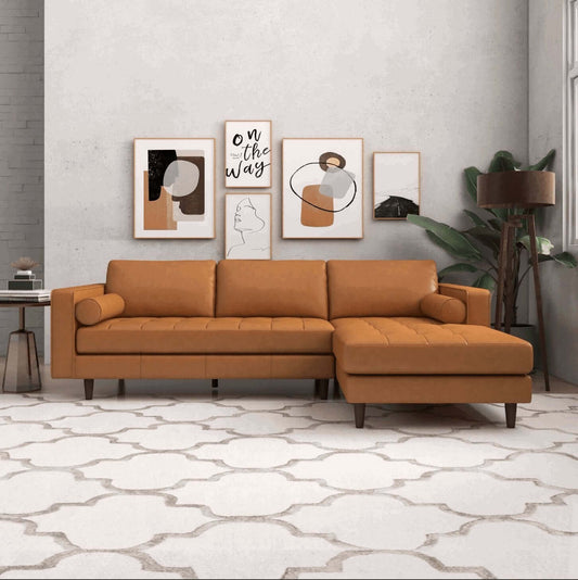 Modern Tufted Leather Chaise Sofa Sectional 101”