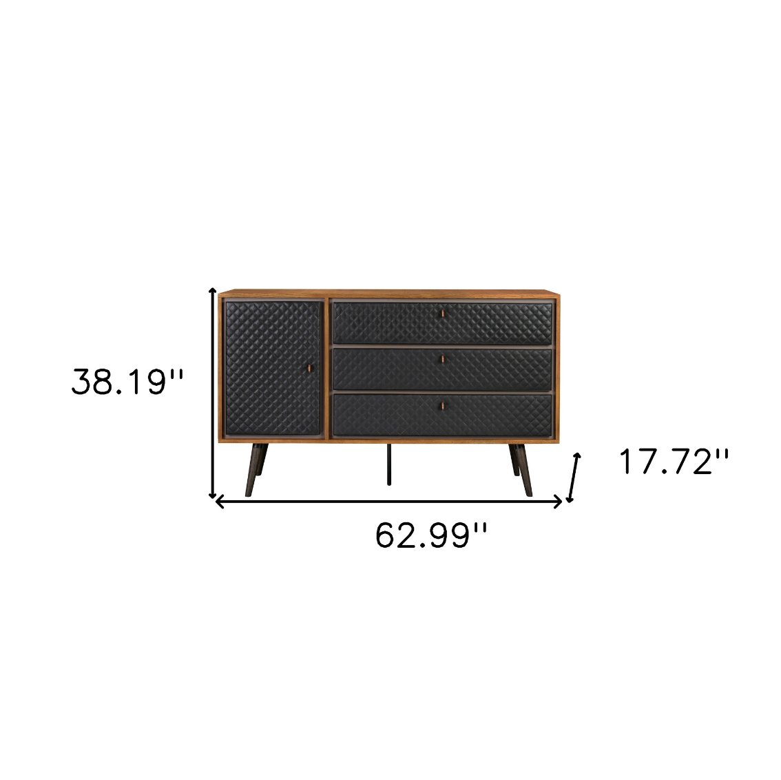 Solid Wood Three Drawer Double Dresser in Brown And Black 63" - Revel Sofa