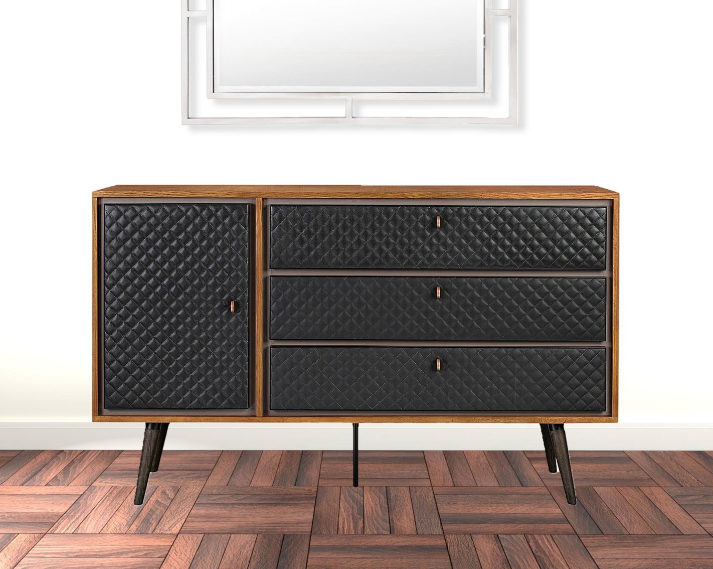 Solid Wood Three Drawer Double Dresser in Brown And Black 63" - Revel Sofa