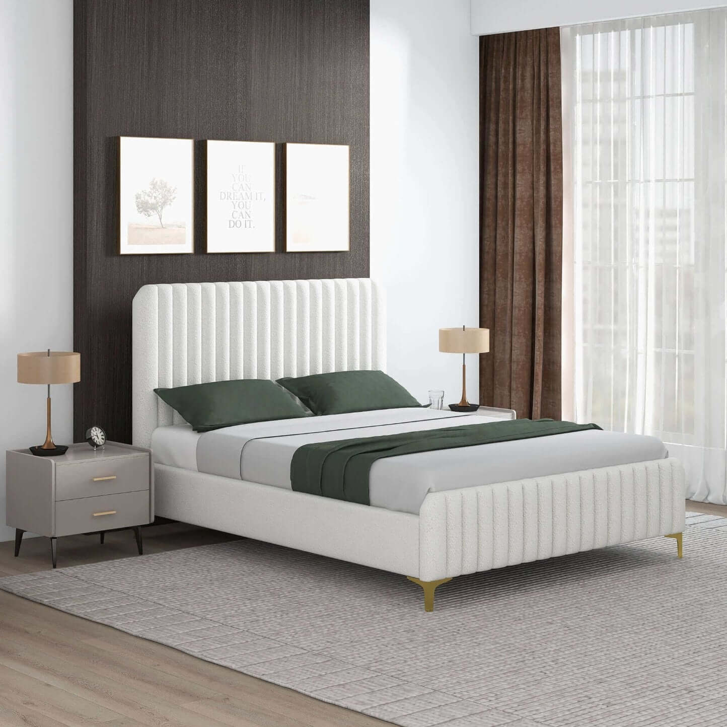Valery Boucle Channel Tufted Platform Bed Frame - Revel Sofa