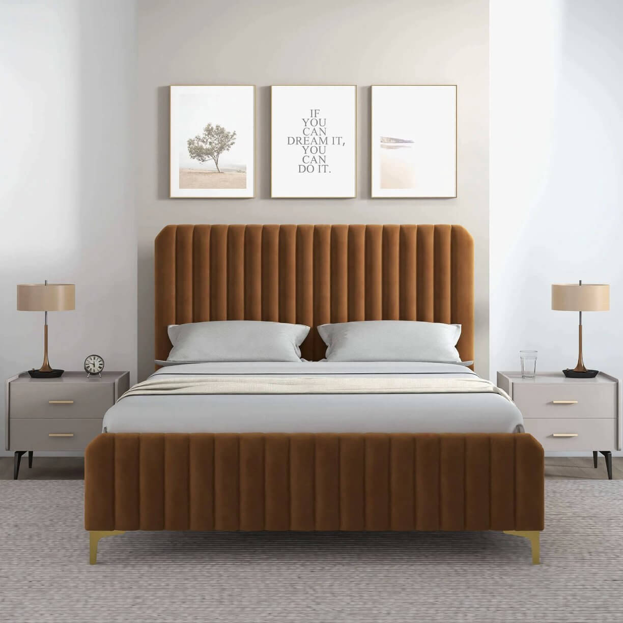 Valery Boucle Channel Tufted Platform Bed Frame - Revel Sofa