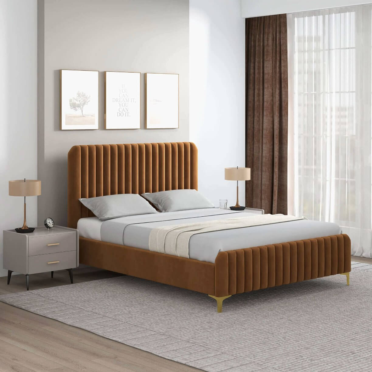 Valery Boucle Channel Tufted Platform Bed Frame - Revel Sofa