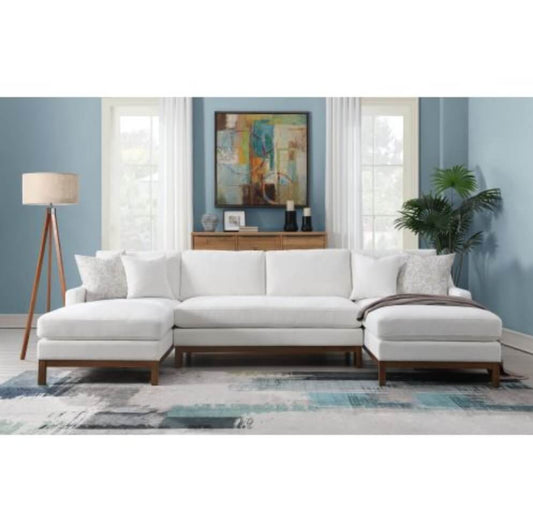 Valiant MCM U-Shape Sectional Dual Chaise Sofa, Ivory Chenille 127" - Revel Sofa