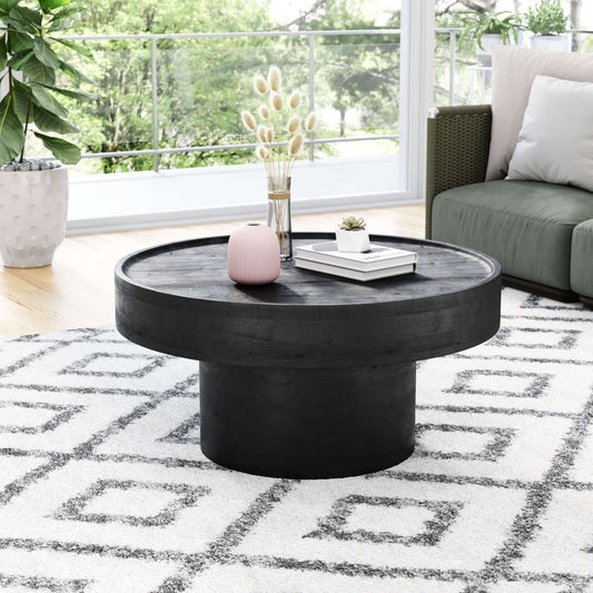 Watson Round Minimalist Wood Center Coffee Table, Black - Revel Sofa