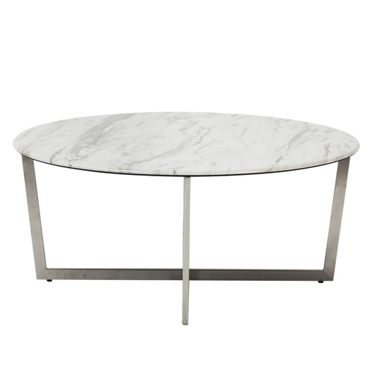 White Marble On Stainless Steel Round Coffee Center Table - Revel Sofa