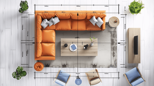 Top view of furniture arrangement with measurements, showcasing furniture measurement techniques.