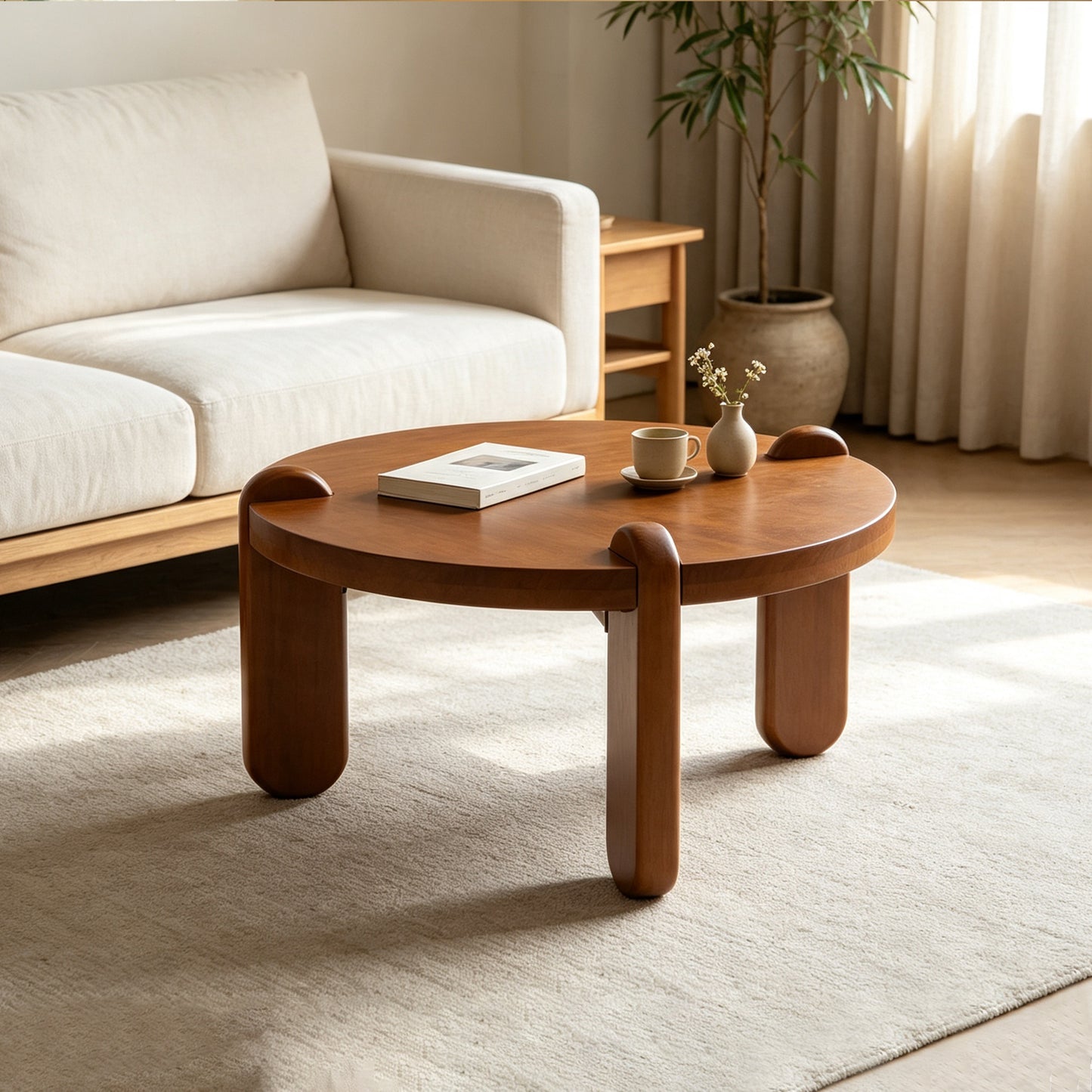 Iolanthe Walnut Brown Solid Wood Coffee Table – 27.56" Round Coffee Table
