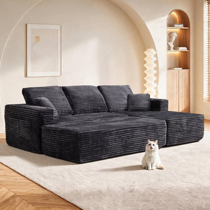 Emberly Plush Fabric Modular Sectional Sofa – 100.39" Grey R-Shape with Chaise