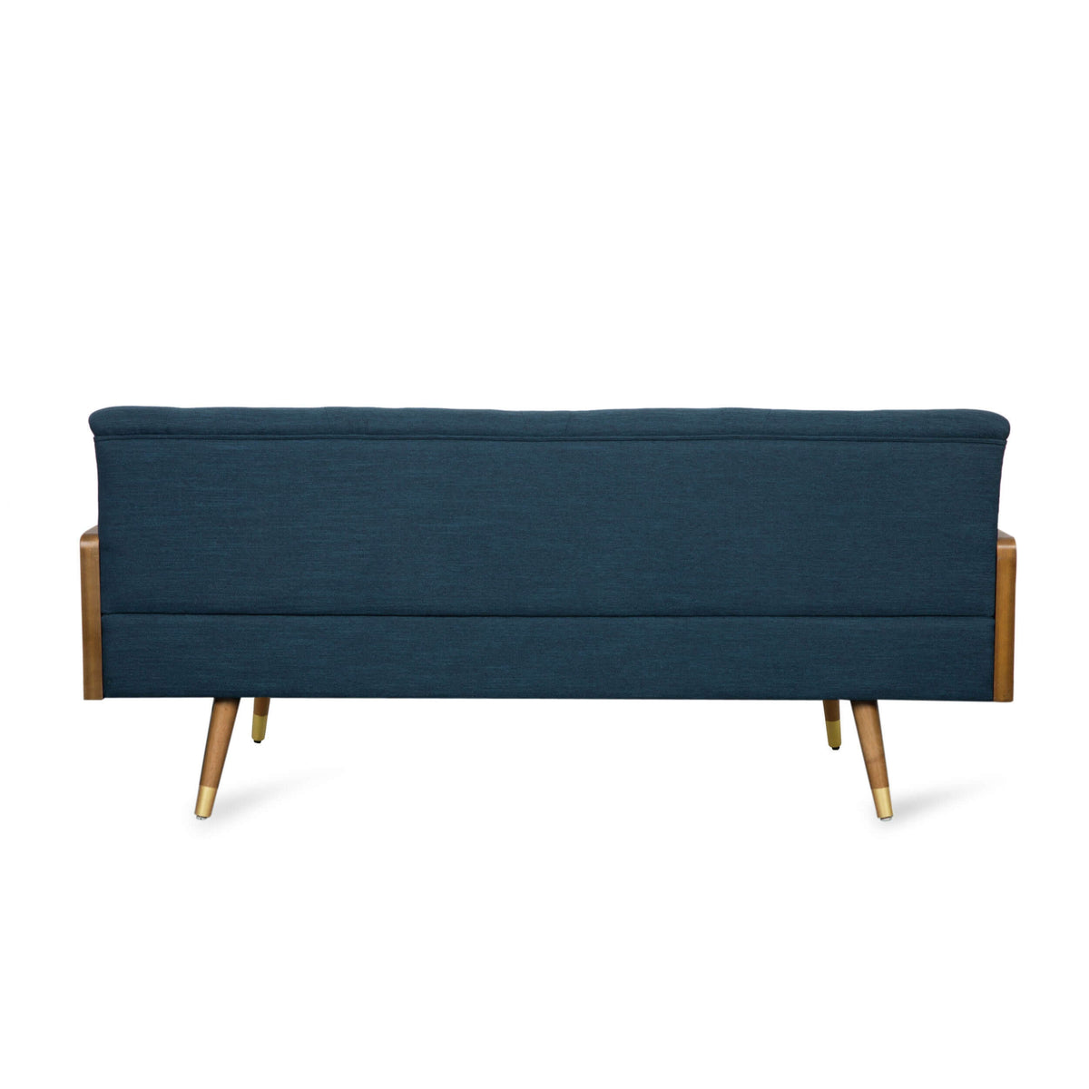 Modern Tufted Fabric Loveseat Sofa 72" – Compact 2-Seater Couch for Small Spaces back view in navy blue upholstery.