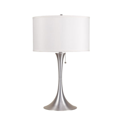 Loretta Brushed Silver Metal Table Lamp – 27.5" Retro Table Lamp with White Linen Shade