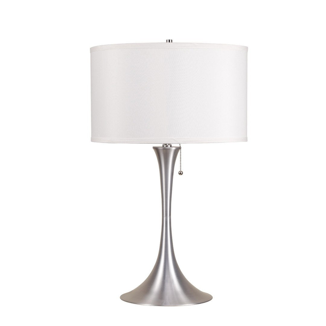 Loretta Brushed Silver Metal Table Lamp – 27.5" Retro Table Lamp with White Linen Shade
