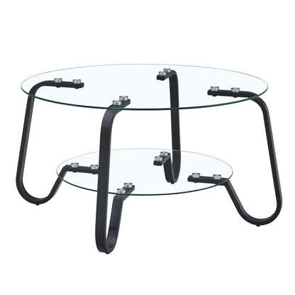 Lorne Black Metal & Tempered Glass Coffee Table – 31.5" Square Two-Tier Coffee Table