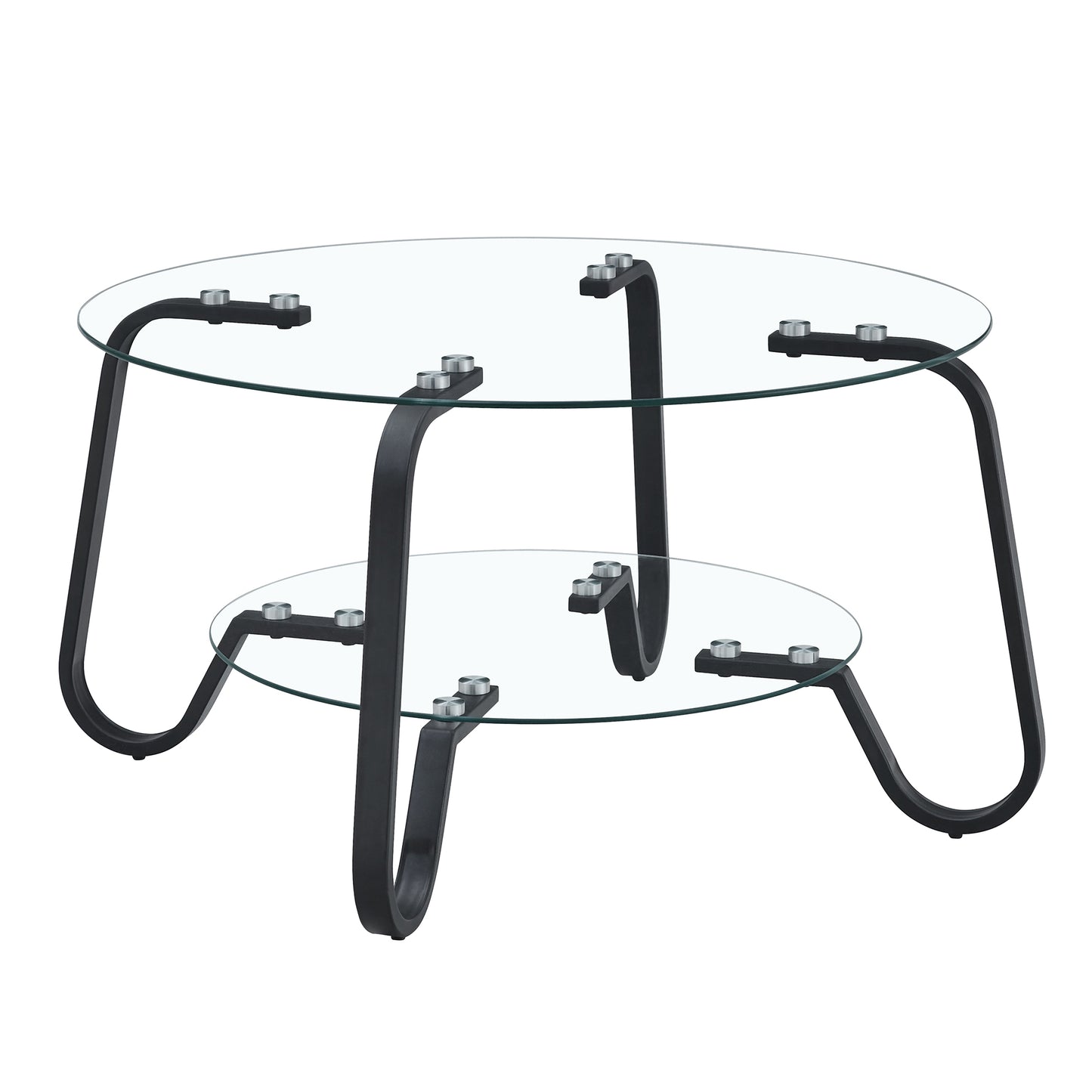 Lorne Black Metal & Tempered Glass Coffee Table – 31.5" Square Two-Tier Coffee Table