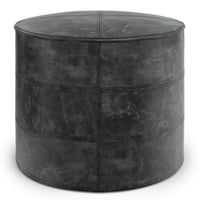 Connor Distressed Black Leather Pouf – 18
