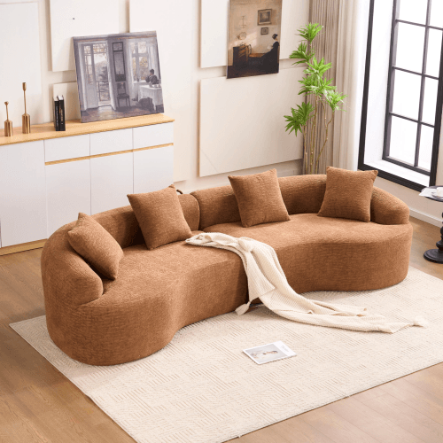 Curved Compression Foam Sectional Sofa – 110” Modular Chenille Couch (Sleeper Style) in a cozy living room setting.