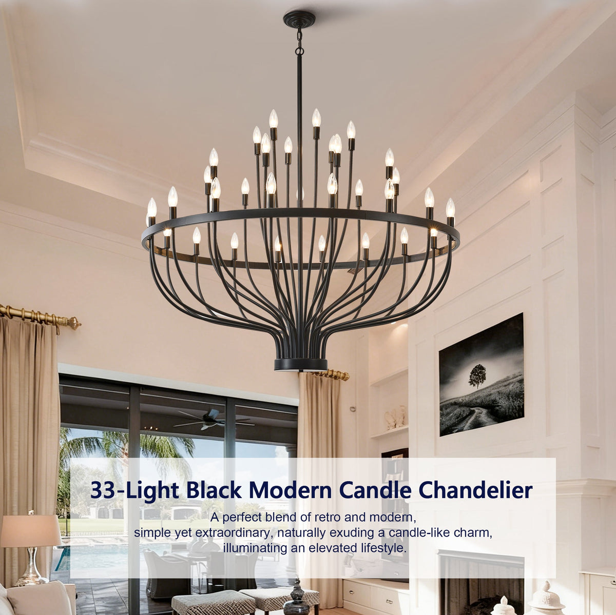 Daxton Black Iron 33-Light Chandelier 47 inch