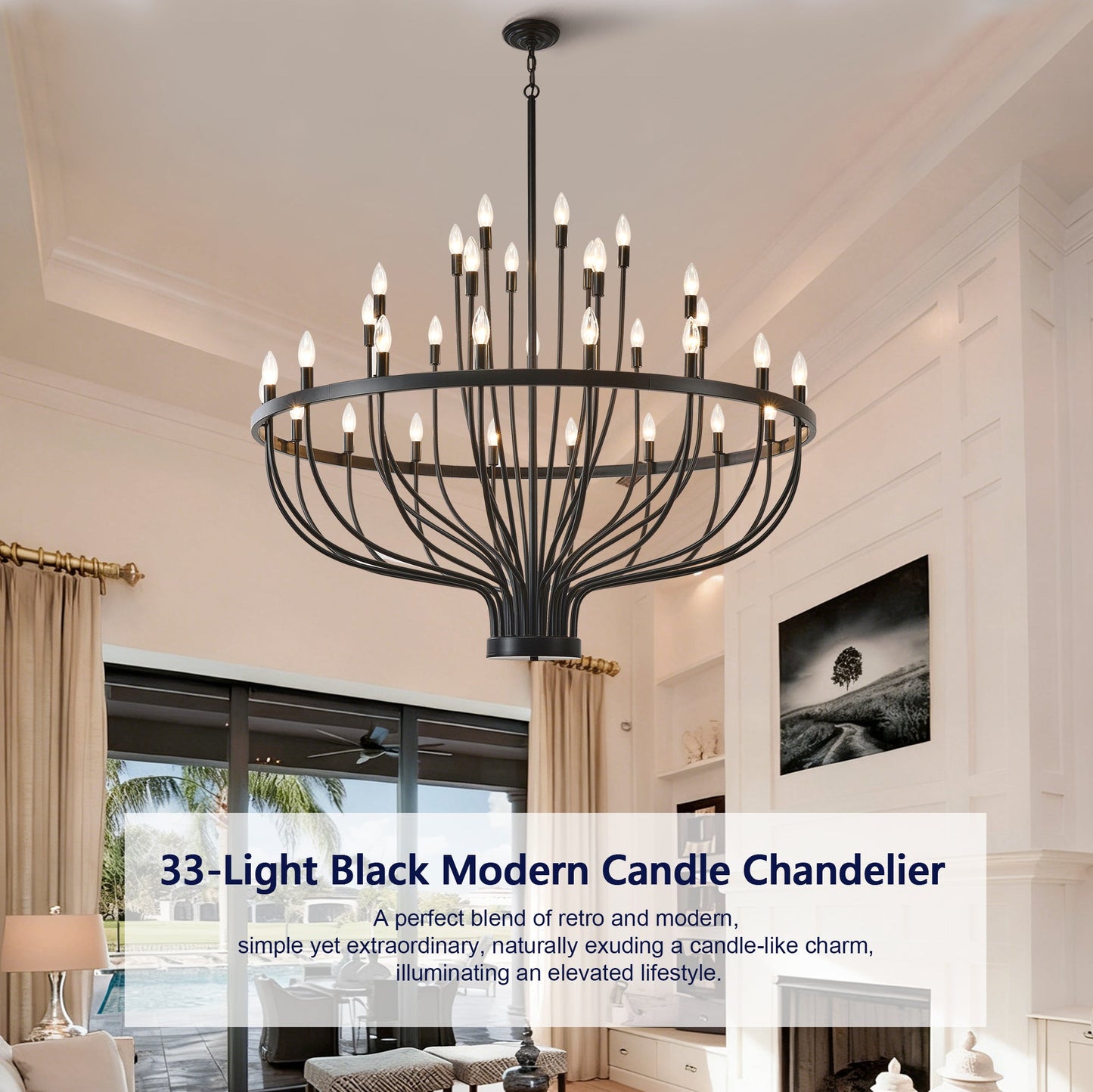 Daxton Black Iron 33-Light Chandelier 47 inch
