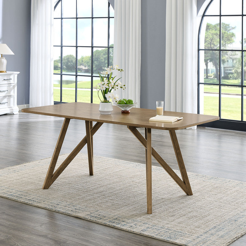 Dafne 70" Rectangular Walnut Oak Geometric Cross Base Dining Table