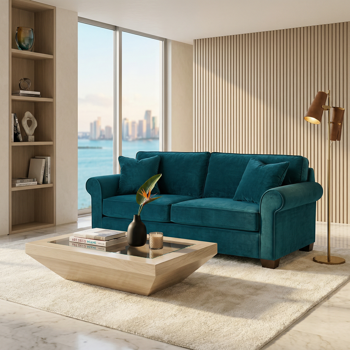 Irlanda Classic Sofa – 92" Rolled-Arm Made-in-USA Sofa - Velvet Antique Peacock - Velvet (2)