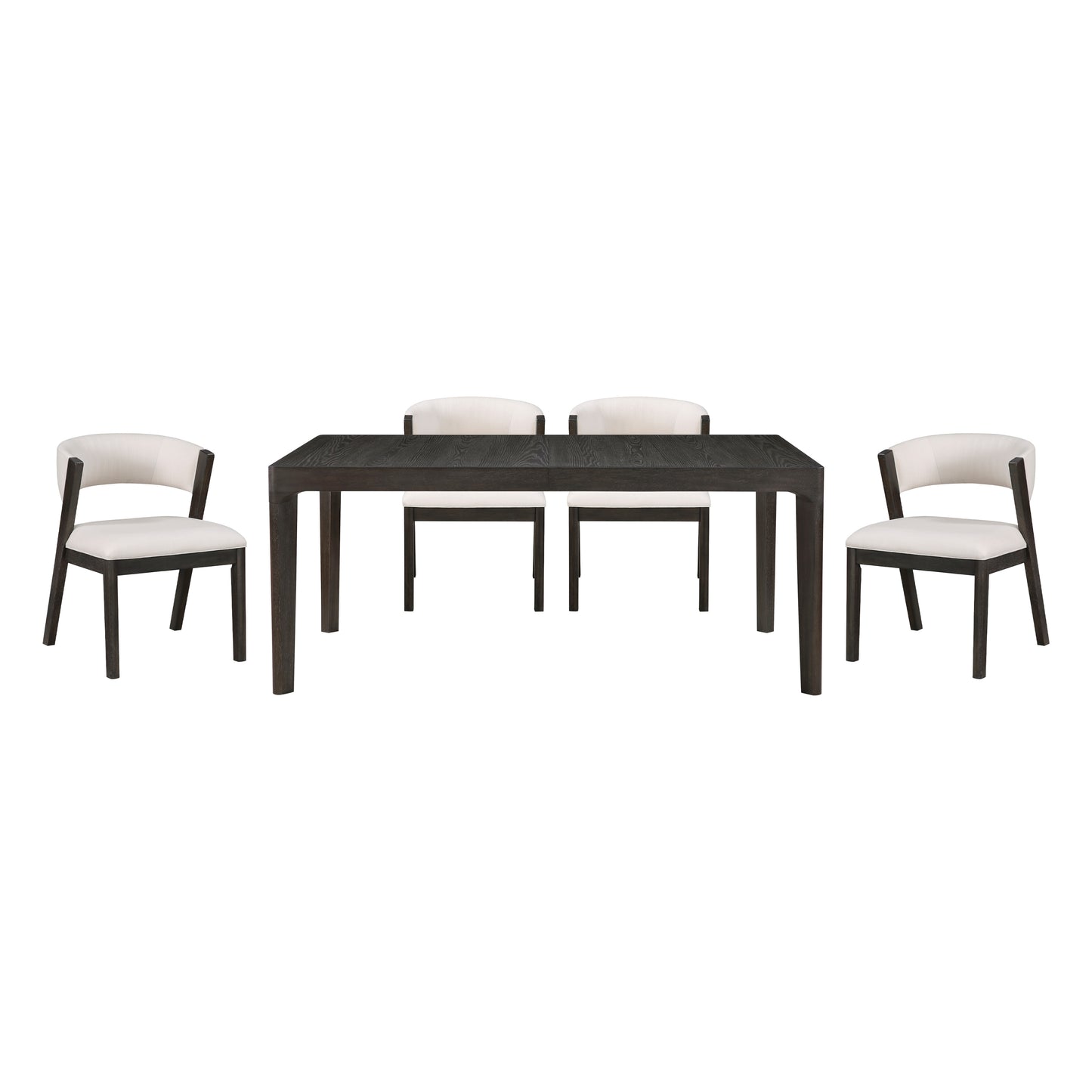 Perrine Black Wood Dining Set – 5-Piece Extendable Table & 4 Curved-Back Side Chairs