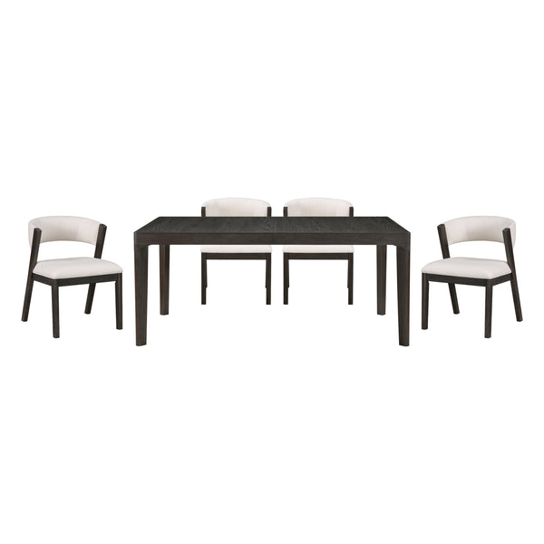 Perrine Black Wood Dining Set – 5-Piece Extendable Table & 4 Curved-Back Side Chairs