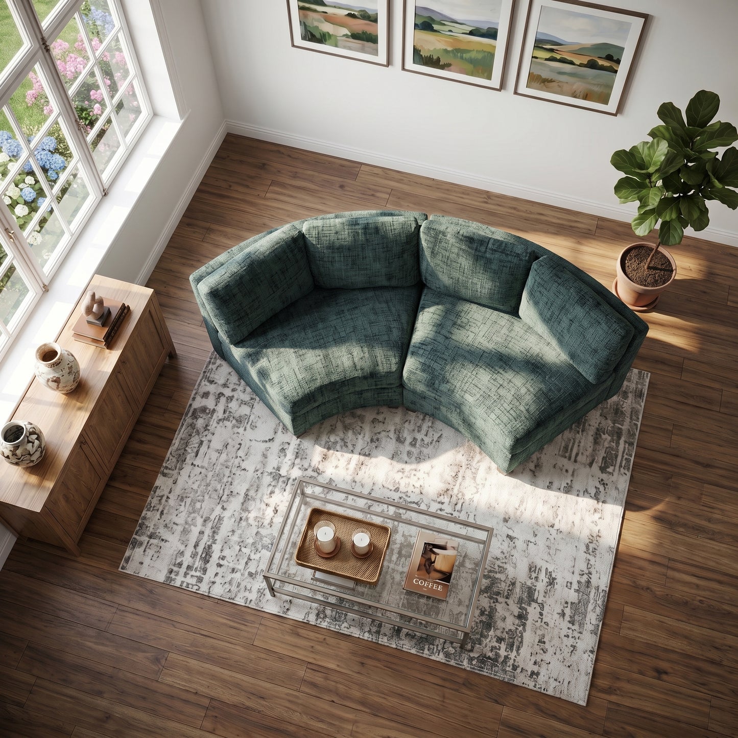 Sorrel Curved Modular Sectional Sofa – Chenille, 4 Colors - Green (2)