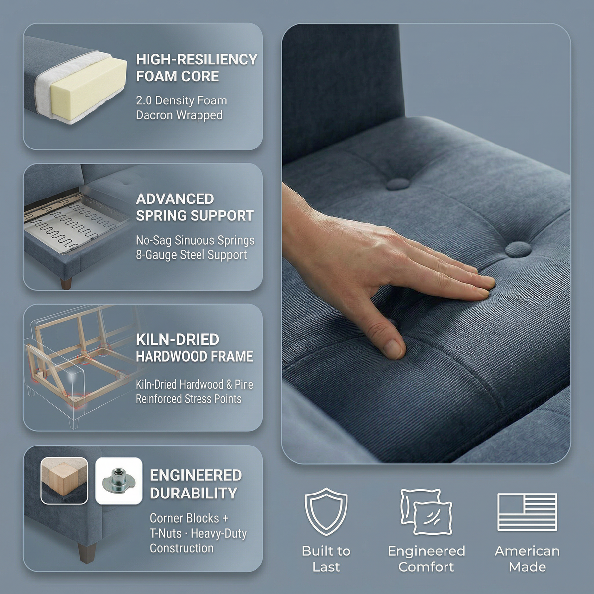 Talmadge Velvet Sofa – 92" Classic American Sofa - Leslie Peacock - Fabric (13)
