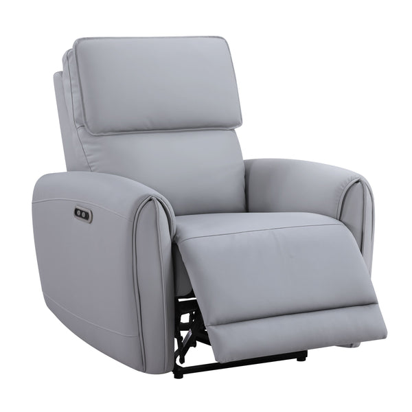 Jeromie Gray PU Leather Power Motion Recliner w/ USB Port