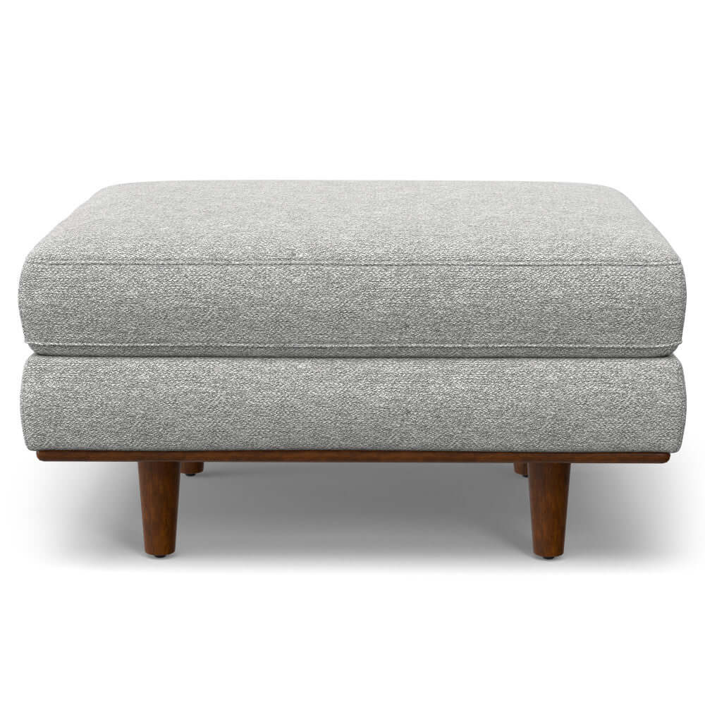 Morrison MCM Fabric Loveseat Sofa 72" – Modern Mid-Century Compact Loveseat (2 Colors) ottoman in gray fabric.