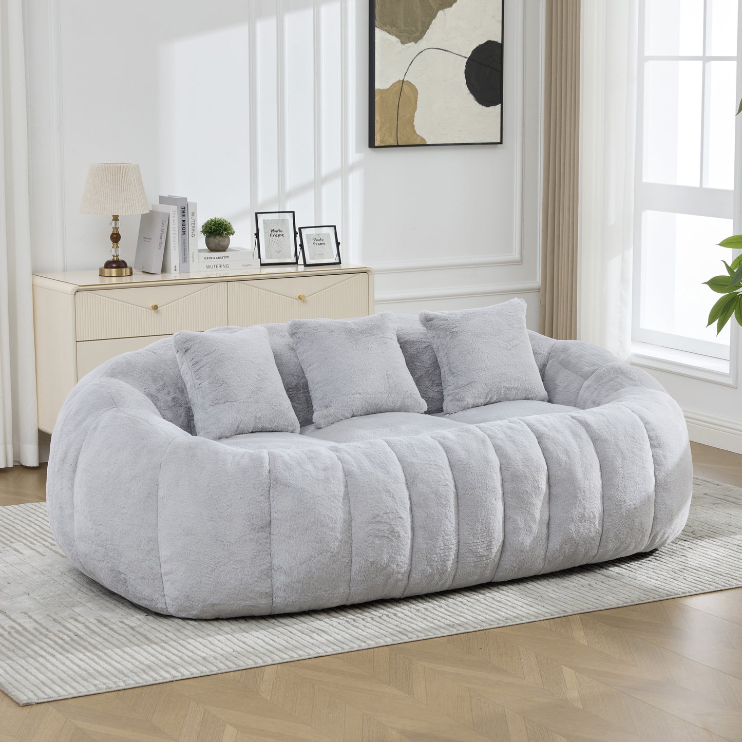 Oleander Faux Fur Boneless Loveseat – 74.8" Floral-Shaped Cloud Couch