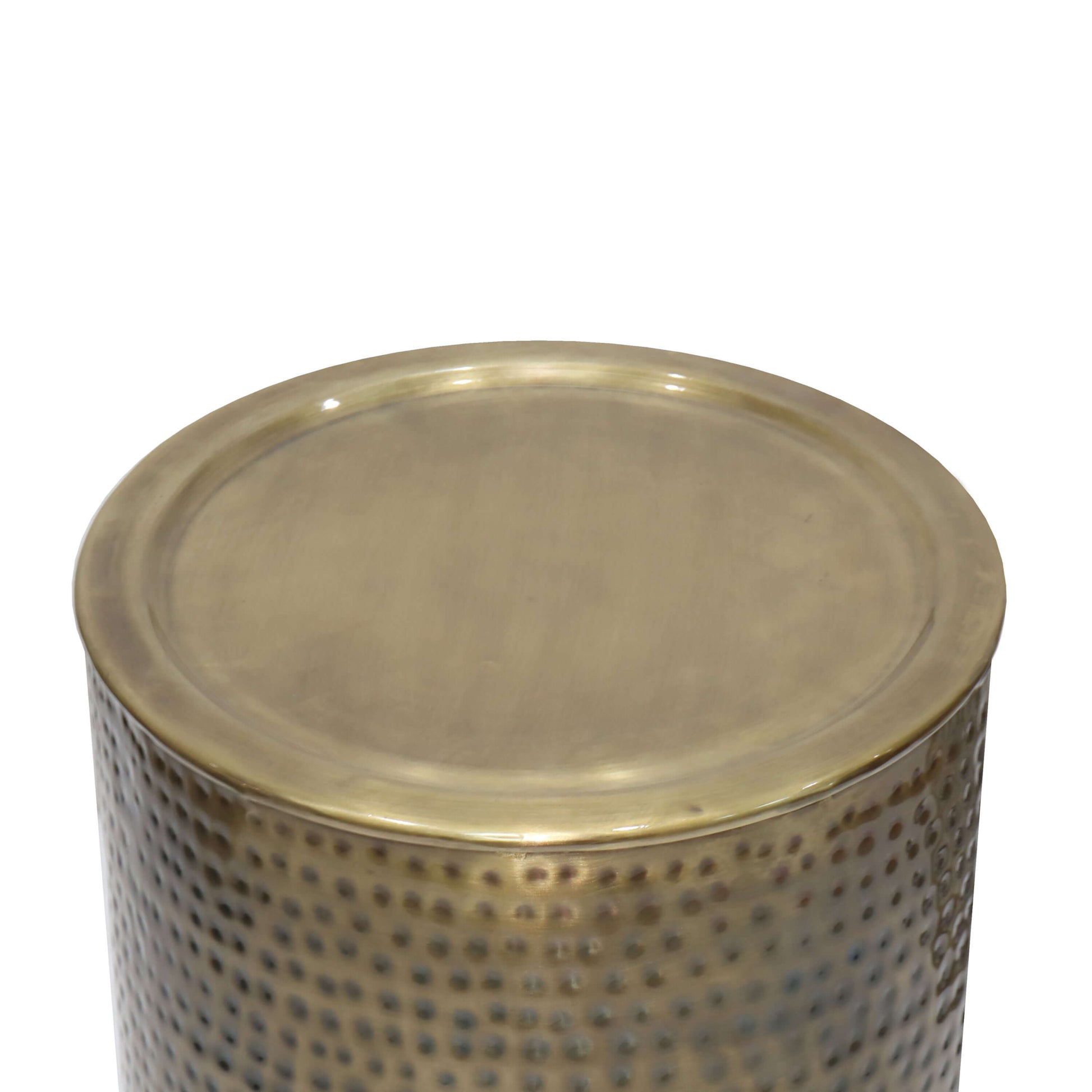 Corbin Hammered Antique Gold Metal Cylindrical Side Table 16"