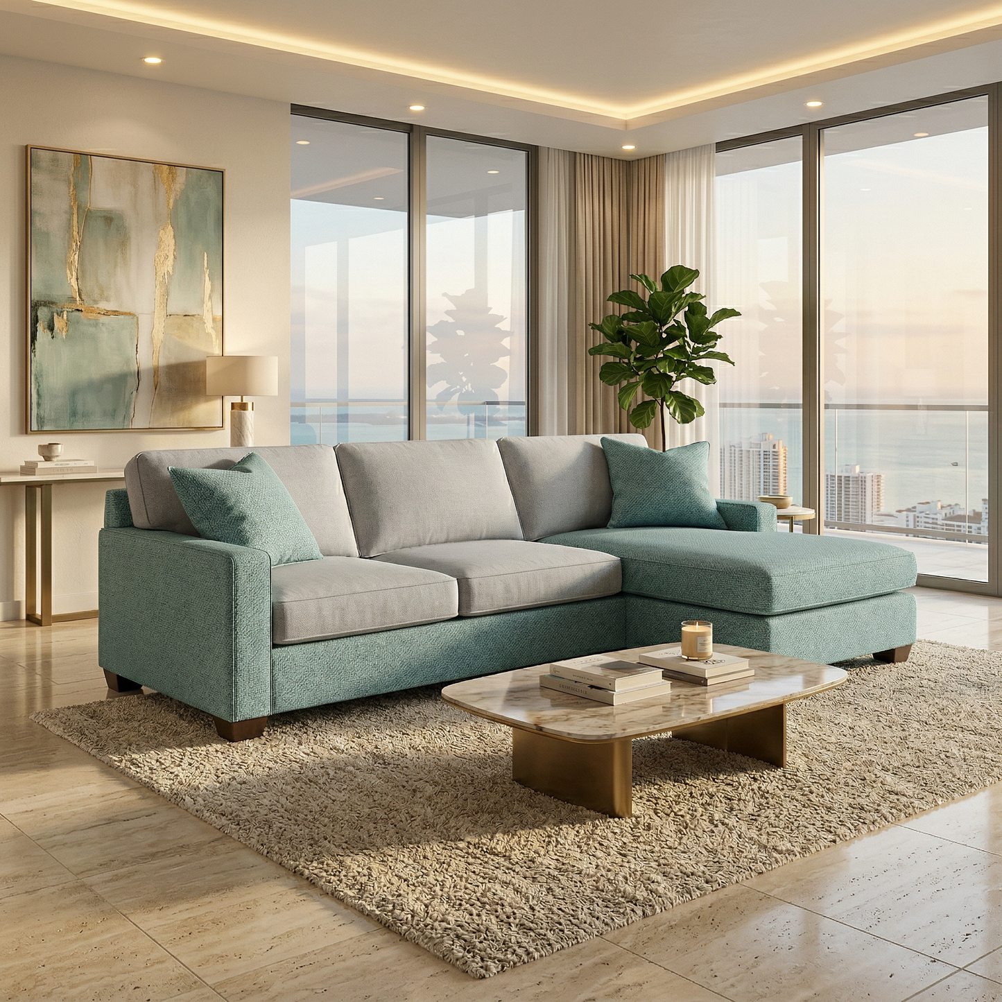 Clifford L-Shaped Sectional Sofa – Made in USA, 9 Fabric Options - Leslie Robins Egg - Fabric (10)