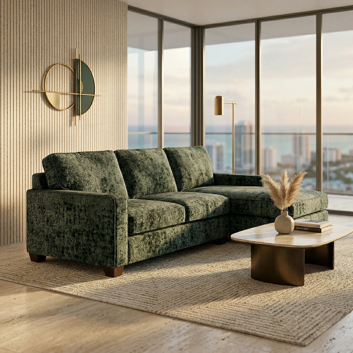Clifford L-Shaped Sectional Sofa – Made in USA, 9 Fabric Options - Green Velvet Antique Charcoal (10)