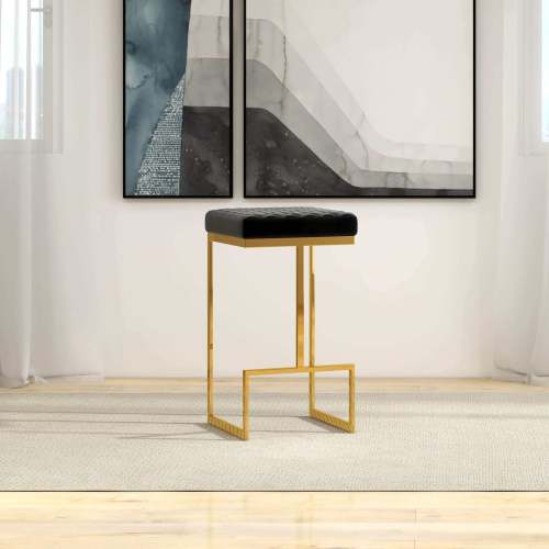 Joel Gold Velvet Bar Stool – Upholstered Backless Counter Stool with Metal Frame (Modern Glam Style) in modern interior.