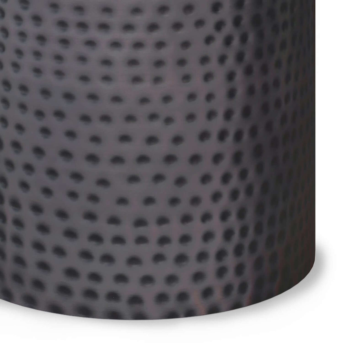 Corbin Hammered Antique Metal Cylindrical Side Table in rich antique copper finish, showcasing a hand-hammered texture.
