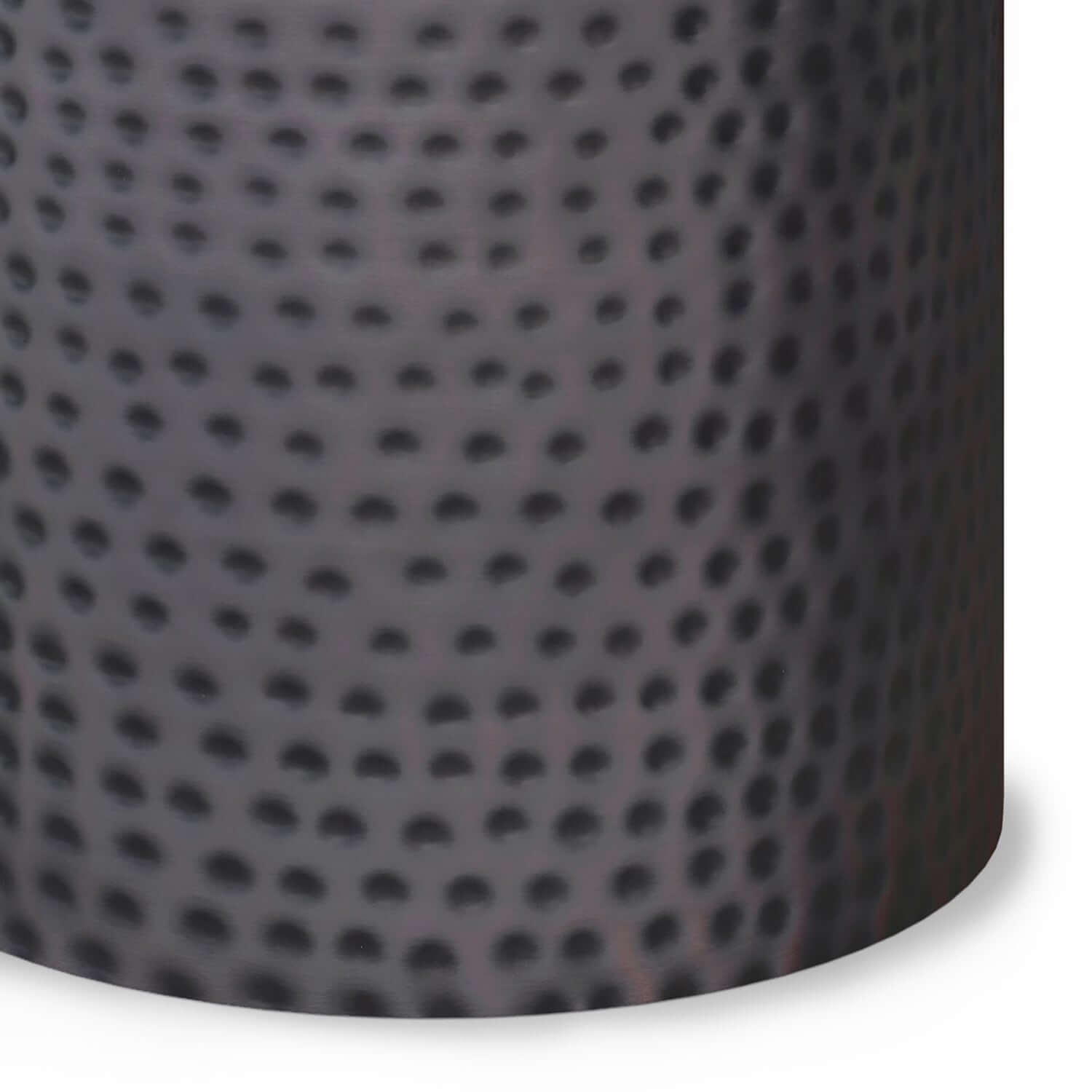 Corbin Hammered Antique Metal Cylindrical Side Table in rich antique copper finish, showcasing a hand-hammered texture.
